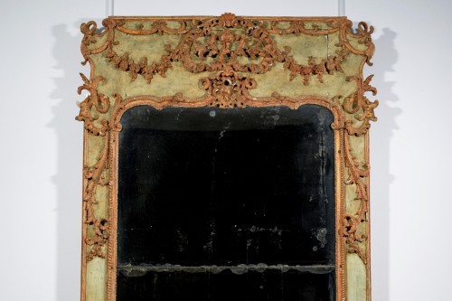 18th Century, Large Italian Baroque Wood and pastiglia Lacquered Mirror - 