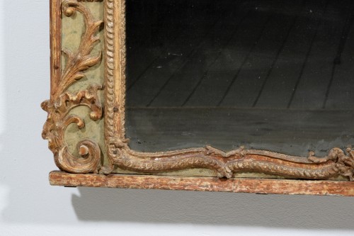 Antiquités - Grand miroir baroque italien du XVIIIe siècle en bois et pastiglia laqué