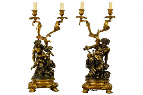 19th Century Pair Of French lamp mounted Bronze Candelabras