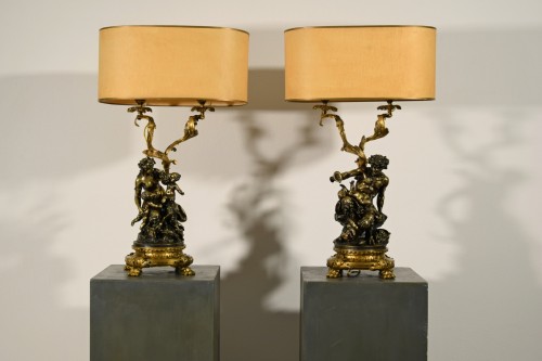 19th Century Pair Of French lamp mounted Bronze Candelabras - 