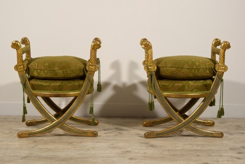 Seating  - 20th Century, Pair Of Italian Neoclassical Style Lacquered Gilt Wood stools