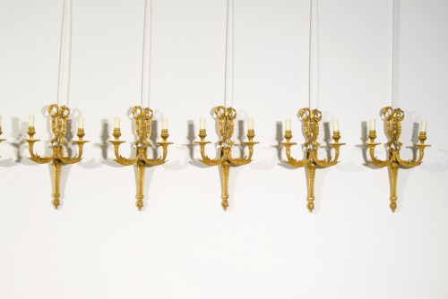 20th century - Ten France Two-light Gilt Bronze Sconces