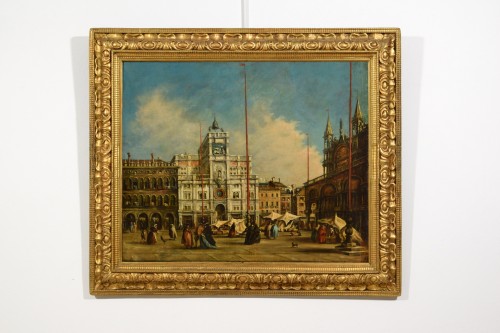 Paintings & Drawings  - View of Piazza San Marco in Venice - Italy 19th Century, Follower Francesco Guardi