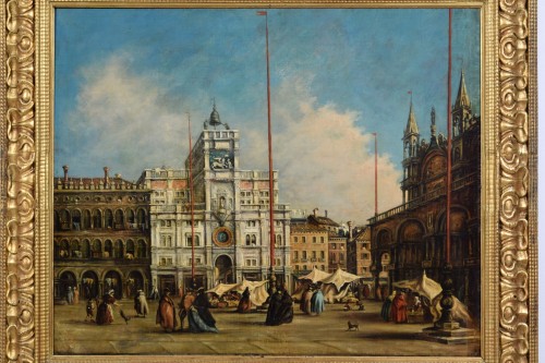 Antiquités - View of Piazza San Marco in Venice - Italy 19th Century, Follower Francesco Guardi