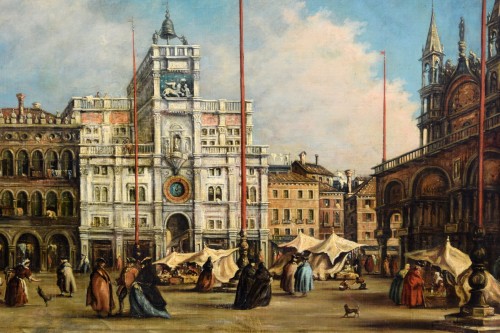 Antiquités - View of Piazza San Marco in Venice - Italy 19th Century, Follower Francesco Guardi