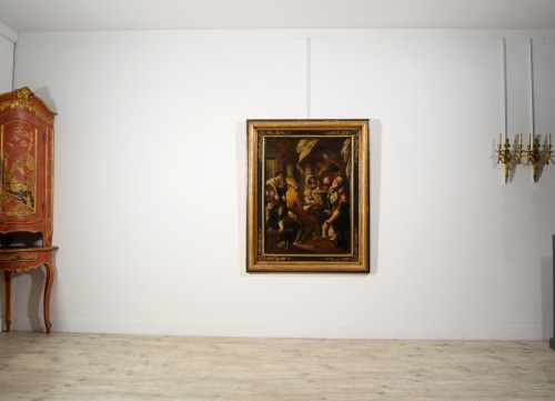 Antiquités - 18th Century, Italian painting with Saint Nicholas and the miracle of the b