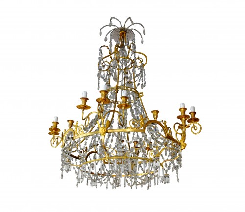 Luminaires Lustre - Grand lustre à douze lumières en bronze doré et cristal, France XIXe siècle