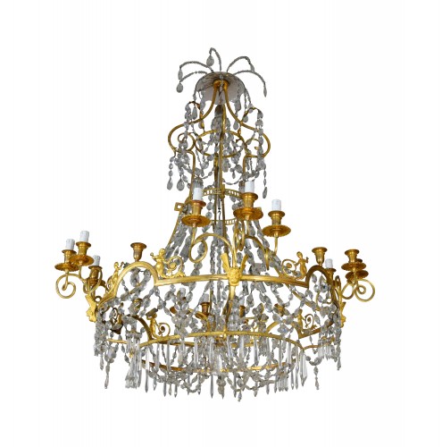 Grand lustre à douze lumières en bronze doré et cristal, France XIXe siècle - Brozzetti Antichità