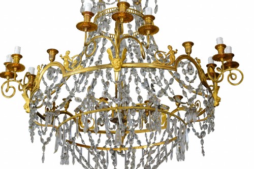  - Grand lustre à douze lumières en bronze doré et cristal, France XIXe siècle