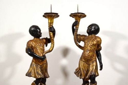  - Pair of Moor Torchère Figures in Lacquered and Gilt Wood, Sicily19th Cent