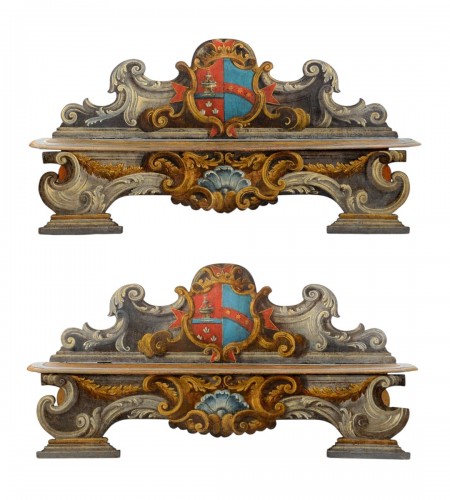 18th century, Pair of Baroque Tuscany Lacquered Wooden Benches