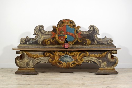  - 18th century, Pair of Baroque Tuscany Lacquered Wooden Benches