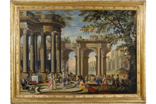 18th Century, Architectural Capriccio with figures, attributed to Isaac De 