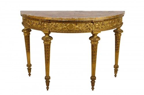  18th Century, Italian Neoclassical Carved Giltwood Demi-lune Console