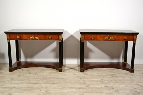 Mobilier Console - Paire de grandes consoles Empire en bois laqué, Toscane, début du XIXe siècle