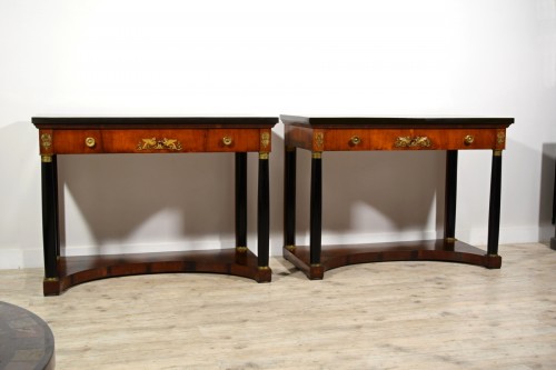 Paire de grandes consoles Empire en bois laqué, Toscane, début du XIXe siècle - Brozzetti Antichità