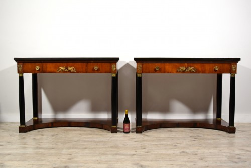 Paire de grandes consoles Empire en bois laqué, Toscane, début du XIXe siècle - Empire