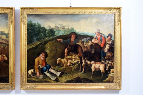 Paire de grandes scènes pastorales, école des Londonio XVIIIe siècle - Brozzetti Antichità
