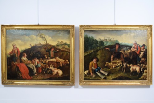 XVIIIe siècle - Paire de grandes scènes pastorales, école des Londonio XVIIIe siècle
