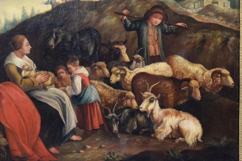  - Paire de grandes scènes pastorales, école des Londonio XVIIIe siècle