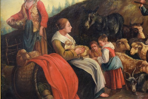 Antiquités - Paire de grandes scènes pastorales, école des Londonio XVIIIe siècle