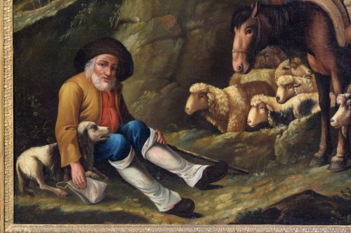 Antiquités - Paire de grandes scènes pastorales, école des Londonio XVIIIe siècle