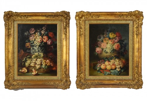 18th Century Italian Paintings , Two Still Lifes with flowers and fruits 