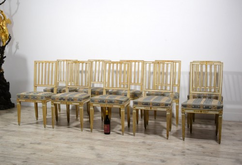 Série de dix chaises néoclassiques, Toscane fin du XVIIIe siècle - Louis XVI