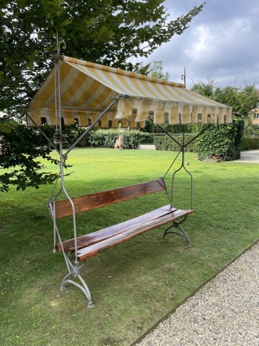 Architectural & Garden  - Garden Bench in Wood and Wrought Iron, Italy 19th Century
