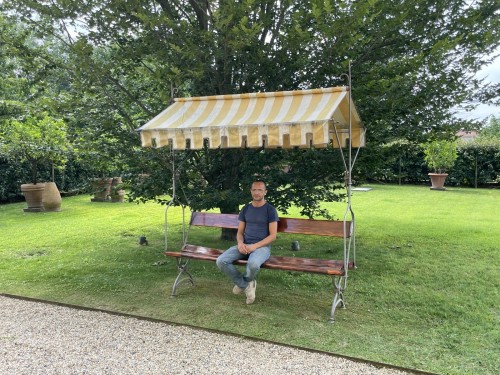 19th century - Garden Bench in Wood and Wrought Iron, Italy 19th Century