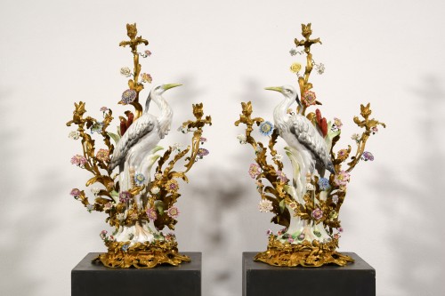 19th Century Pair of French Large Gilt Bronze and Porcelain Candelabras  - Lighting Style 