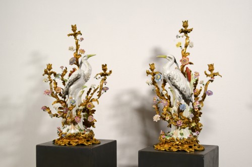 Lighting  - 19th Century Pair of French Large Gilt Bronze and Porcelain Candelabras 