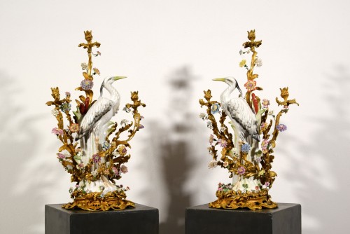 19th Century Pair of French Large Gilt Bronze and Porcelain Candelabras  - 