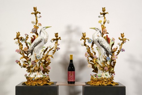 19th Century Pair of French Large Gilt Bronze and Porcelain Candelabras  - 