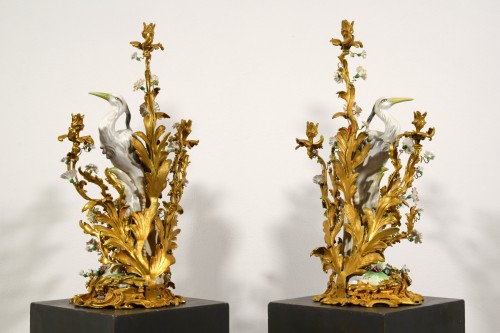  - 19th Century Pair of French Large Gilt Bronze and Porcelain Candelabras 