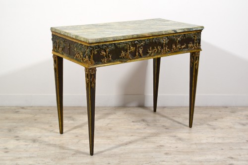 18th century, Tuscany Neoclassical Lacquered and Giltwood Console Table - Furniture Style 