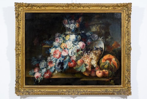 Michele Antonio Rapos (1733–1819), Nature morte de fleurs et fruits - Tableaux et dessins Style 