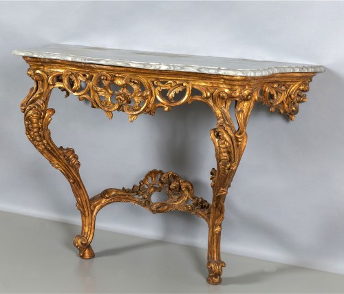 Furniture  - Carved and gilded wooden console, Italy, Barocchetto period mid-18th centu