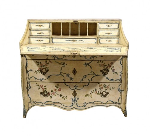 Mid-18th Century, Italian Rococo Lacquered Wood Drop-Front Chest of Drawers