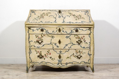 Furniture  - Mid-18th Century, Italian Rococo Lacquered Wood Drop-Front Chest of Drawers