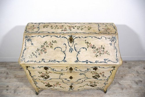 Louis XV - Mid-18th Century, Italian Rococo Lacquered Wood Drop-Front Chest of Drawers