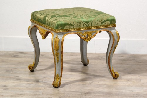 Antiquités - 18th century, Italian Pair of Rococo Lacquered and Gilt Wood Stools