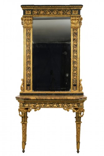 Console et miroir néoclassiques en bois sculpté, laqué et doré, Italie fin du XVIIIe