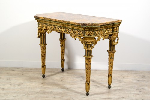 Console et miroir néoclassiques en bois sculpté, laqué et doré, Italie fin du XVIIIe - Louis XVI