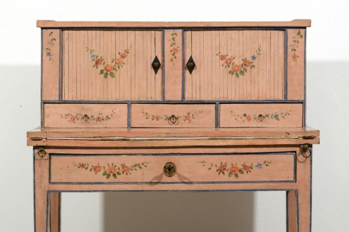 Antiquités - Bonheur du jour en bois laqué, Italie fin du XVIIIe siècle