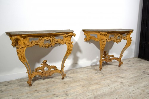 Paire de consoles en bois sculpté et laqué, Italie XVIIIe siècle - Brozzetti Antichità