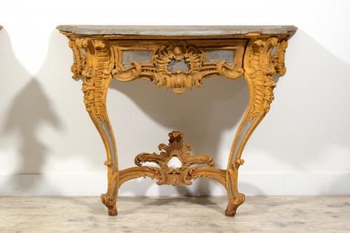 Antiquités - Paire de consoles en bois sculpté et laqué, Italie XVIIIe siècle