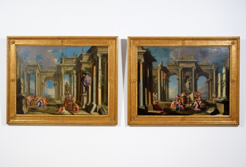 17th Century, Pair Italian Paintings With Architectural Capriccio By Albert - Paintings & Drawings Style 