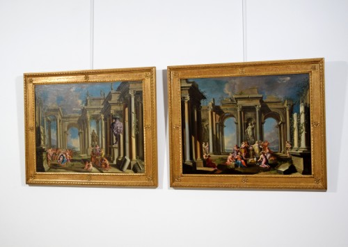 Paintings & Drawings  - 17th Century, Pair Italian Paintings With Architectural Capriccio By Albert