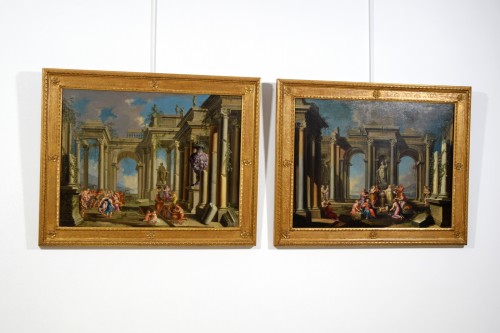17th Century, Pair Italian Paintings With Architectural Capriccio By Albert - 
